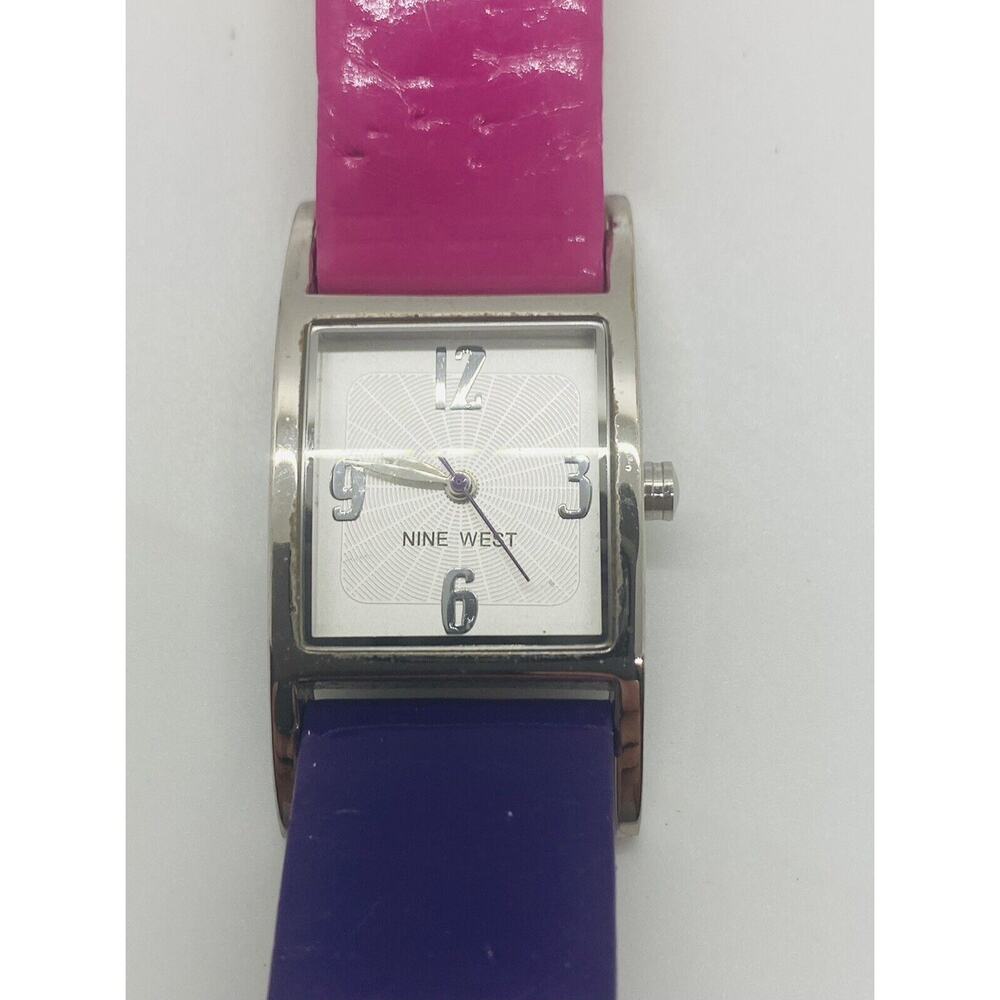 Vintage Womens Nine West Watch Pink Purple 2 Tone Leather Band New Battery